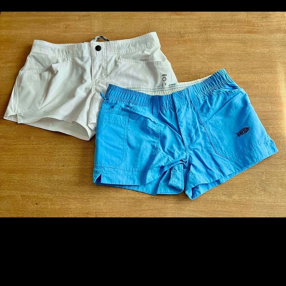 AFTCO Women's Athletic Shorts - White and Blue